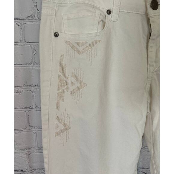 American Eagle Vintage Geometric Aztec Embroidered Ivory Skinny Stretch Jeans 10 - Picture 6 of 13